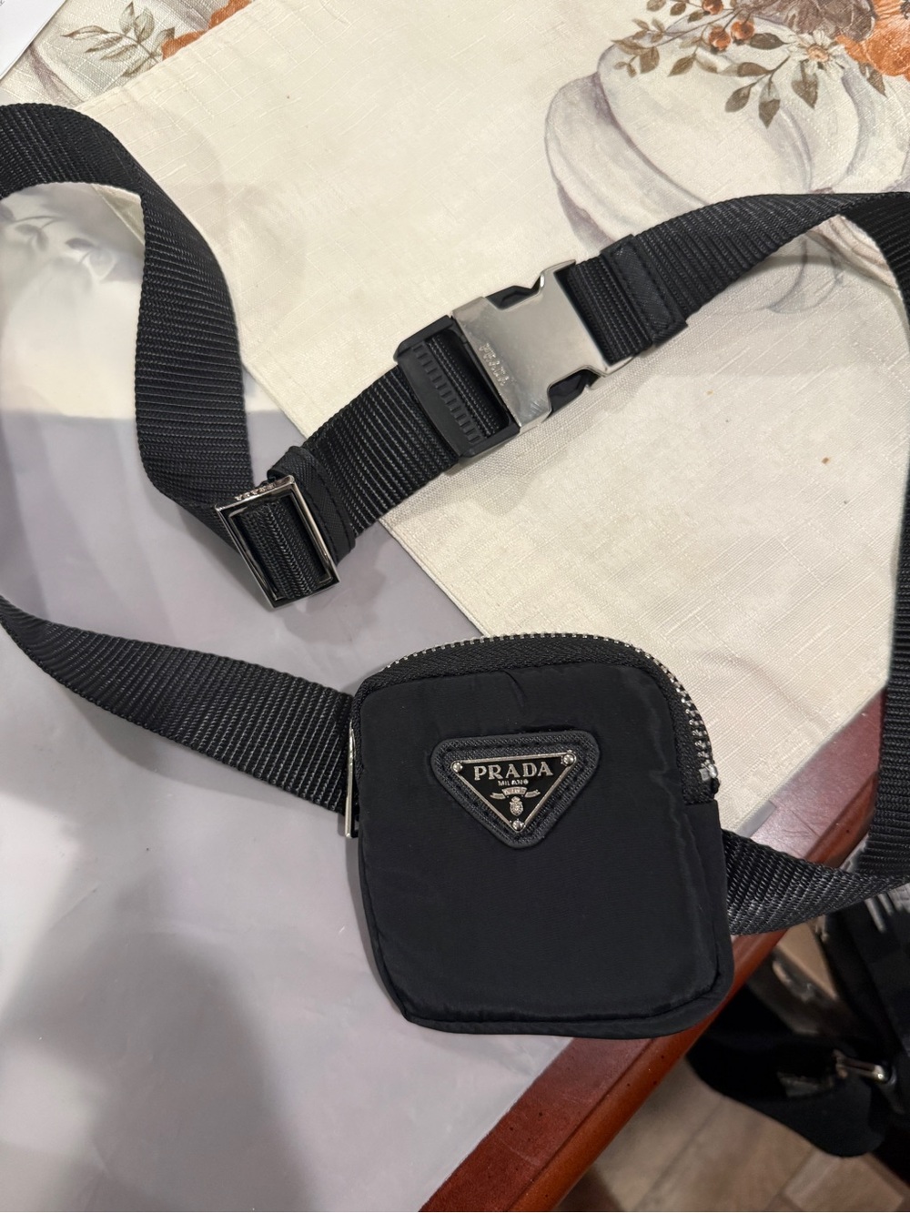 Prada Black Nylon Mini Belt Bag with Logo Plaque